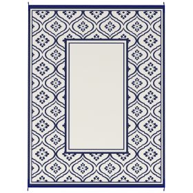 Reversible Outdoor Rug, Waterproof Plastic Straw with Carry Bag, 9' x 12', Blue & White Gourd Border