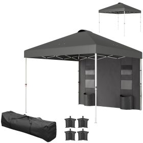 10' x 10' Pop Up Canopy Tent w/ Sidewall, Height Adjustable Instant Sun Shelter w/ Storage Pockets, Dark Gray