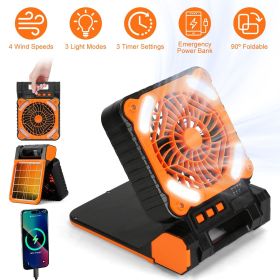 Solar Camping Fan With LED Lantern 5200mAh Rechargeable Battery Operated Portable Fan with Emergency Power Bank 4 Wind Speeds 3 Light Modes 3 Tim